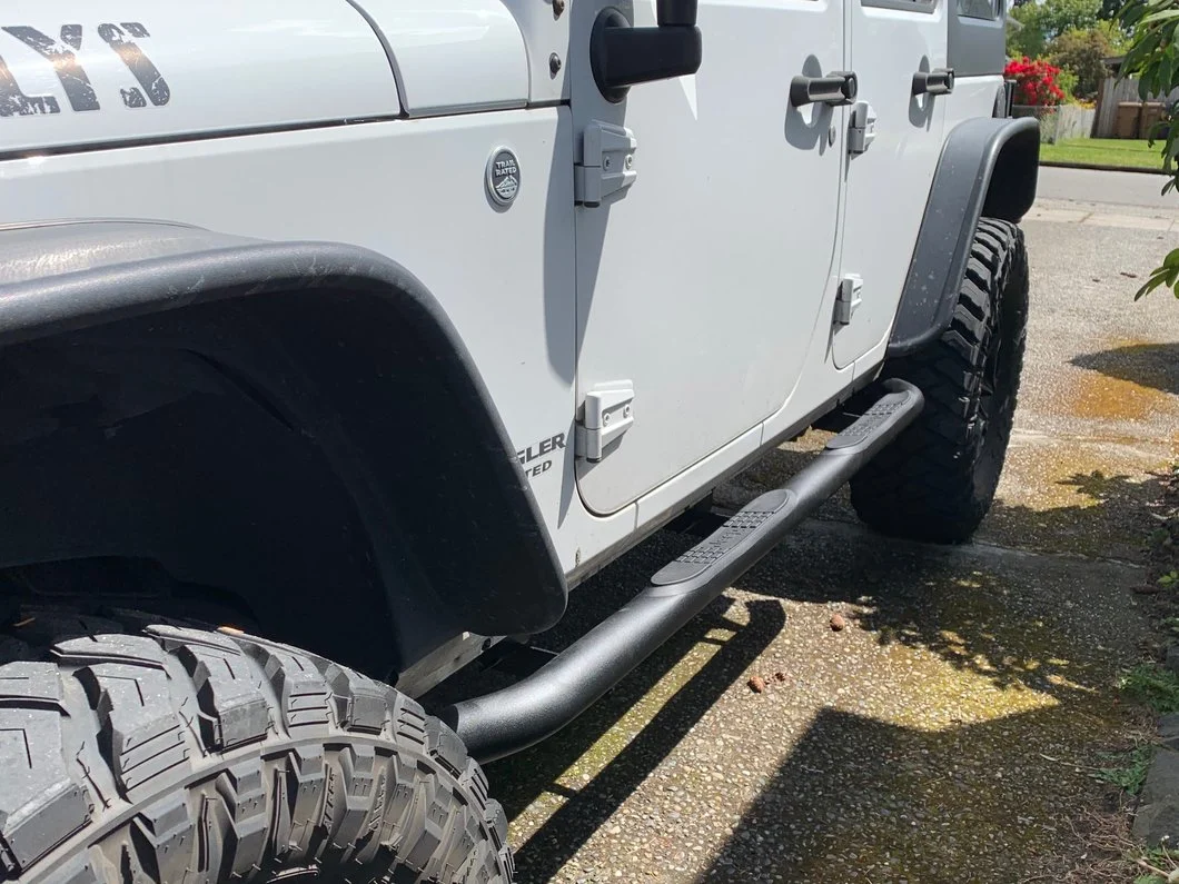 Jeep Licensed by RedRock 3-Inch Round Curved Side Step Bars with Jeep Logo; Textured Black (07-18 Jeep Wrangler JK 4-Door) - Image 14
