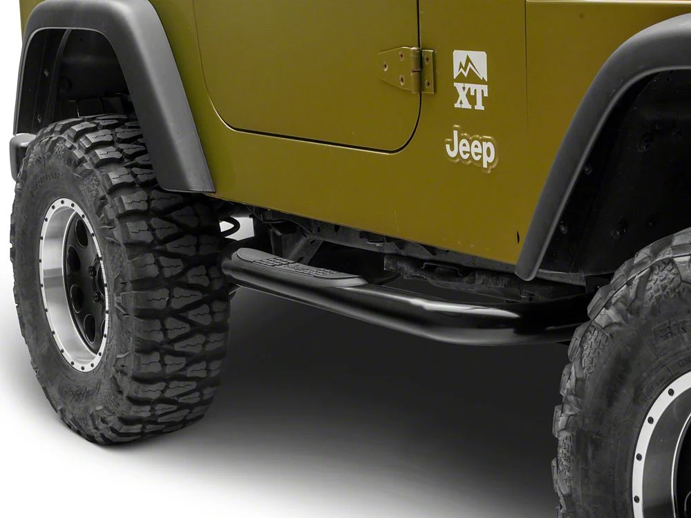 Jeep Licensed by RedRock 3-Inch Round Side Step Bars with Jeep Logo; Semi-Gloss Black (87-06 Jeep Wrangler YJ & TJ, Excluding Unlimited) - Image 3