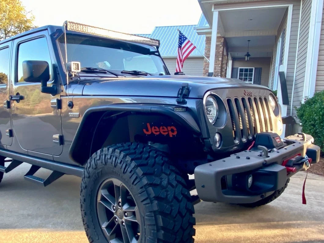 Jeep Licensed by RedRock Aluminum Inner Fender Liners with Jeep Logo; Front; Textured Black (07-18 Jeep Wrangler JK) - Image 12