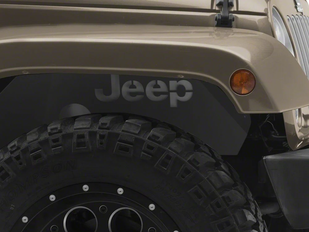 Jeep Licensed by RedRock Aluminum Inner Fender Liners with Jeep Logo; Front; Textured Black (07-18 Jeep Wrangler JK) - Image 4