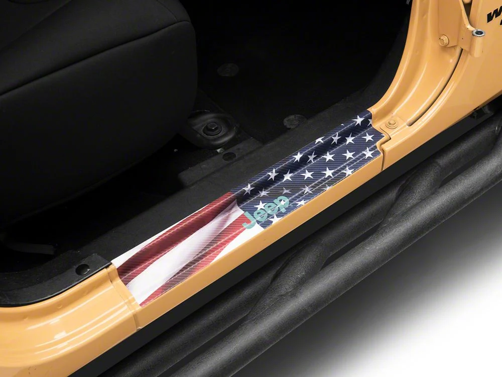 Jeep Licensed by RedRock Carbon Fiber Door Sill Decal; Real Flag (20-25 Jeep Gladiator JT) - Image 3