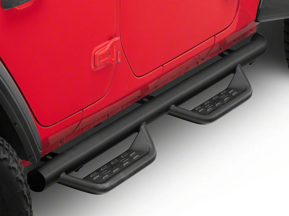 Jeep Licensed by RedRock Tubular Drop Side Step Bars; Fine Textured Black (18-26 Jeep Wrangler JL 4-Door)