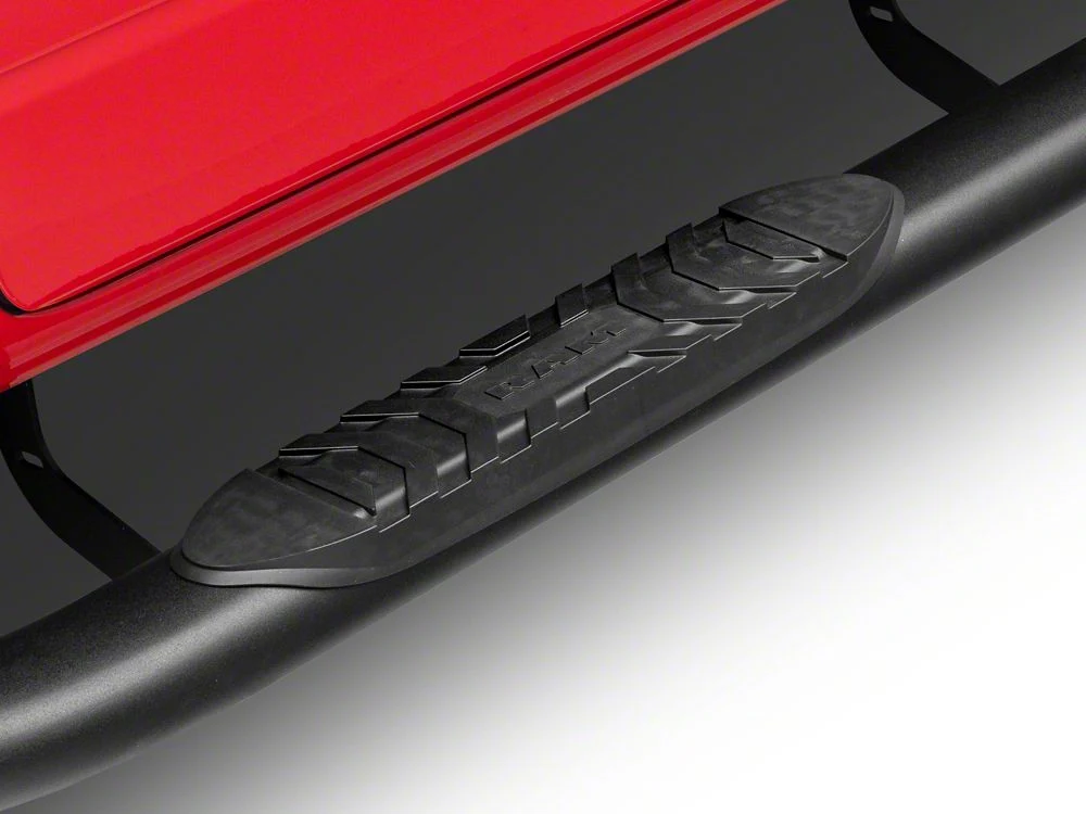 RAM Licensed by RedRock 5-Inch Oval Bent End Side Step Bars with Ram Logo; Textured Black (09-18 RAM 1500 Crew Cab) - Image 4