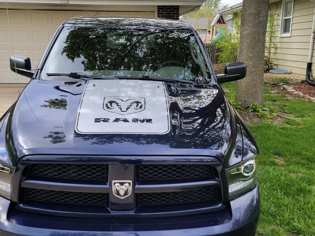 RAM Licensed by RedRock Hood Decal with Logo; Silver (09-18 RAM 1500, Excluding Rebel) - Image 7