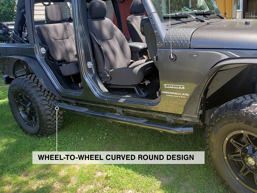 RedRock 3-Inch Round Curved Side Step Bars; Semi-Gloss Black (07-18 Jeep Wrangler JK 4-Door) - Image 13