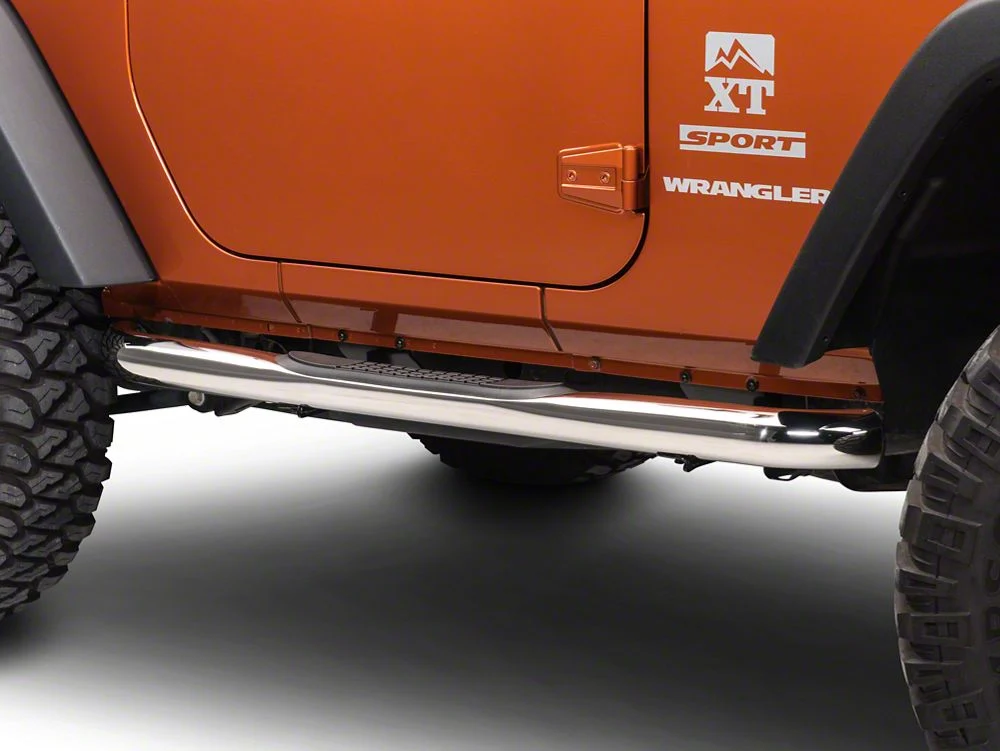 RedRock 3-Inch Round Curved Side Step Bars; Stainless Steel (07-18 Jeep Wrangler JK 2-Door) - Image 3