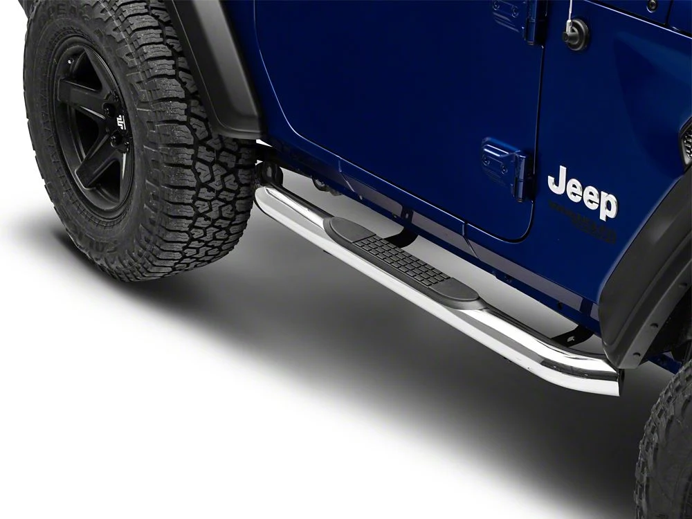 RedRock 3-Inch Round Curved Side Step Bars; Stainless Steel (18-25 Jeep Wrangler JL 2-Door) - Image 3