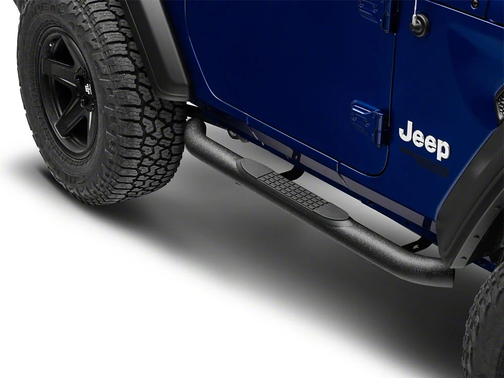 RedRock 3-Inch Round Curved Side Step Bars; Textured Black (18-25 Jeep Wrangler JL 2-Door) - Image 3