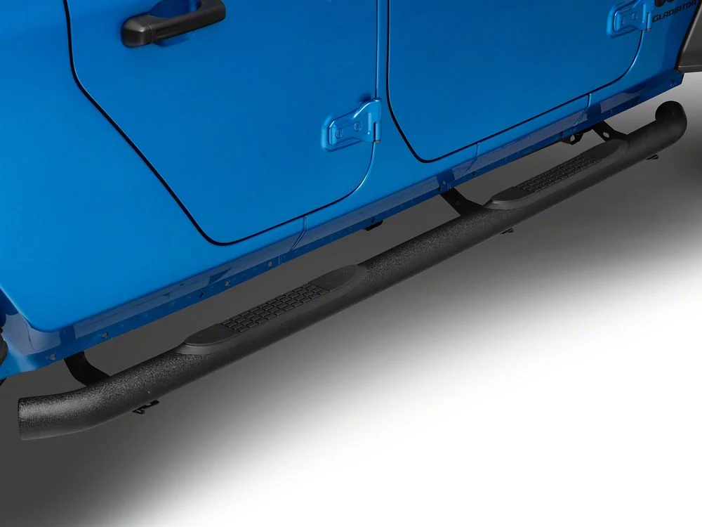 RedRock 3-Inch Round Side Step Bars; Textured Black (20-25 Jeep Gladiator JT)