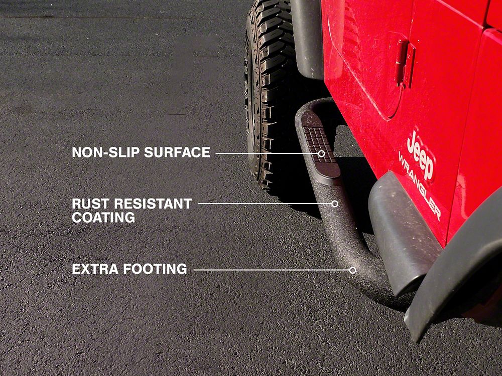 RedRock 3-Inch Round Side Step Bars; Textured Black (87-06 Jeep Wrangler YJ & TJ, Excluding Unlimited) - Image 9