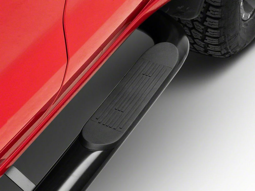 RedRock 4-Inch Oval Bent End Side Step Bars; Black (19-25 Silverado 1500 Crew Cab) - Image 2