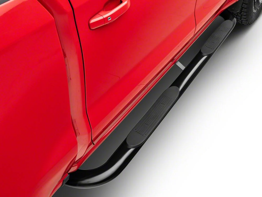 RedRock 4-Inch Oval Bent End Side Step Bars; Black (20-25 Sierra 3500 HD Crew Cab)