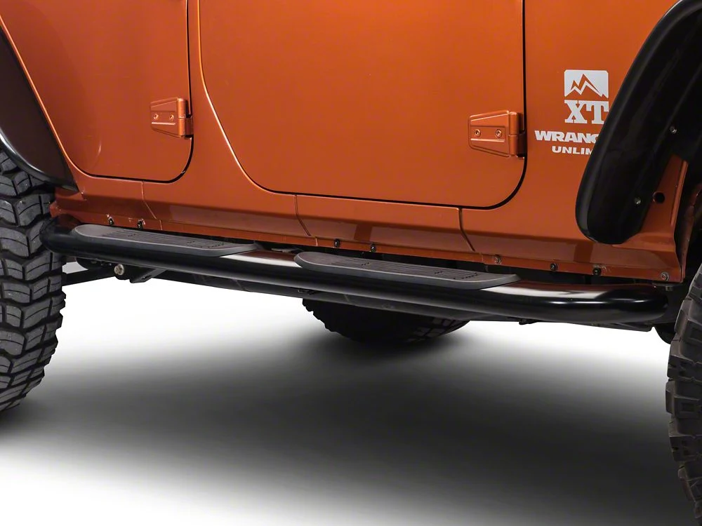 RedRock 4-Inch Oval Curved Side Step Bars; Semi-Gloss Black (07-18 Jeep Wrangler JK 4-Door) - Image 3