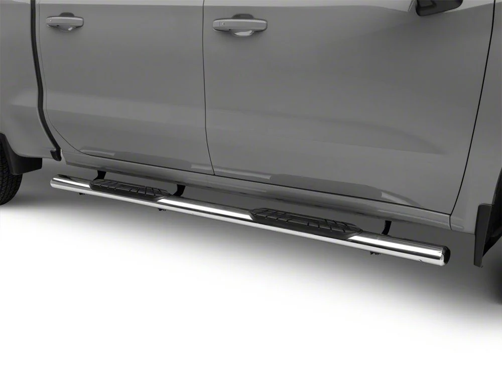 RedRock 4-Inch Oval Straight End Side Step Bars; Stainless Steel (20-25 Silverado 2500 HD Crew Cab) - Image 2