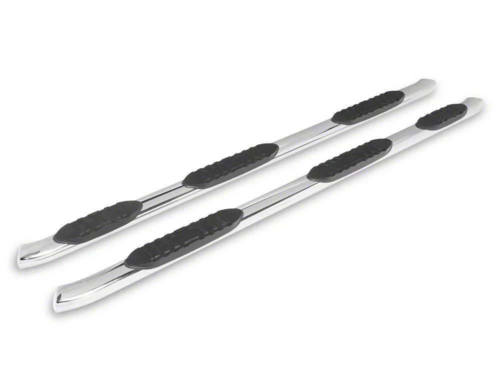 RedRock 5-Inch Oval Bent Wheel to Wheel Side Step Bars; Stainless Steel (19-25 Silverado 1500 Crew Cab w/ 6.50-Foot Standard Box)