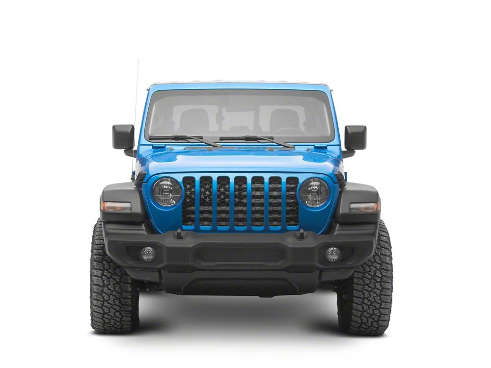 RedRock American Flag V2 Grille Insert; Black and White (20-25 Jeep Gladiator JT, Excluding Mojave) - Image 5