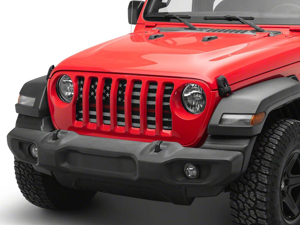 RedRock American Flag V2 Grille Insert; Red and White (18-25 Jeep Wrangler JL, Excluding Rubicon 392) - Image 6