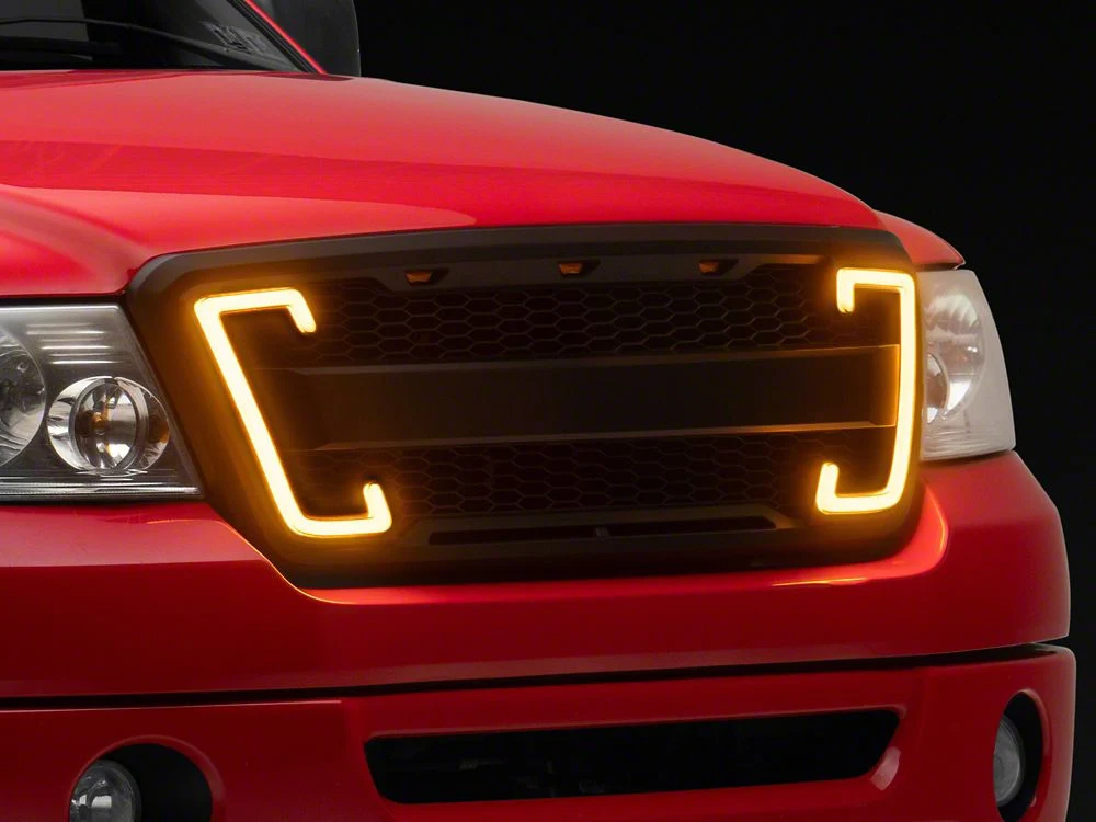 RedRock Baja Upper Replacement Grille with LED DRL and Turn Signal Function; Matte Black (04-08 F-150) - Image 10