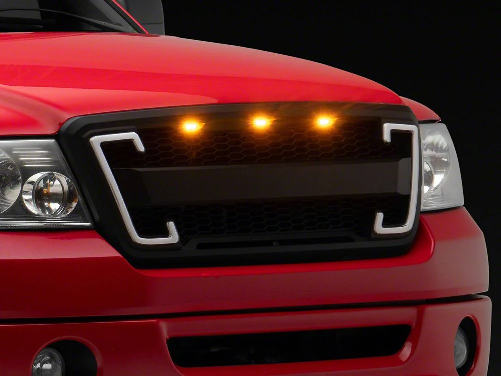 RedRock Baja Upper Replacement Grille with LED DRL and Turn Signal Function; Matte Black (04-08 F-150) - Image 4