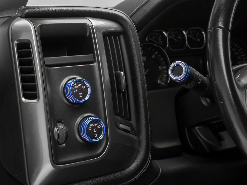 RedRock Billet Interior Knob Cover Kit; Blue (14-18 Silverado 1500) - Image 7