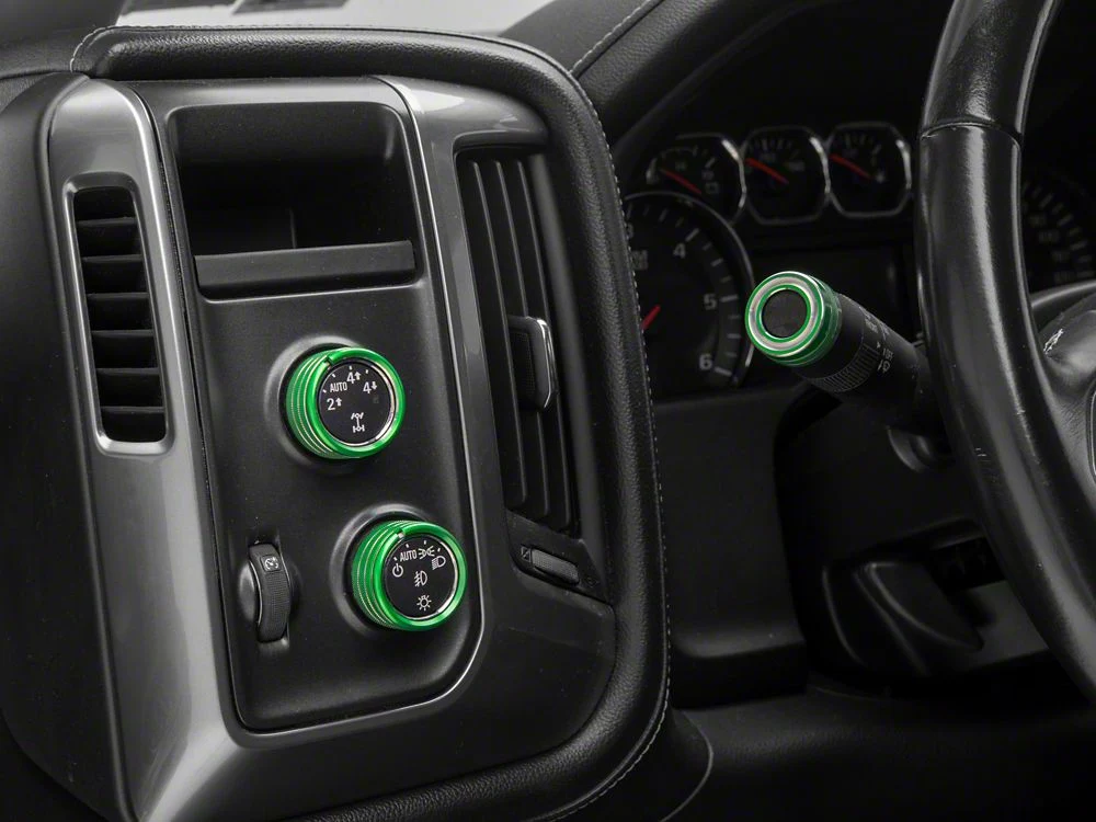 RedRock Billet Interior Knob Cover Kit; Green (14-18 Silverado 1500) - Image 7