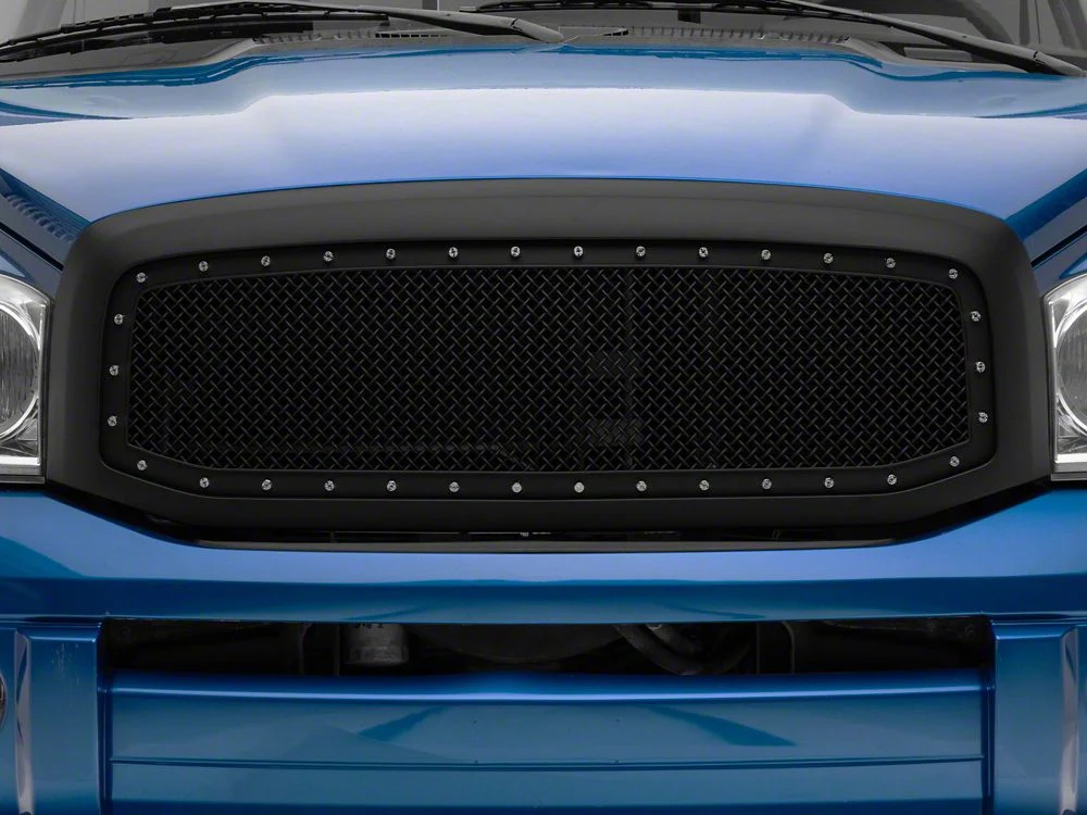 RedRock Mesh Upper Replacement Grille with Rivets; Matte Black (06-08 RAM 1500) - Image 7