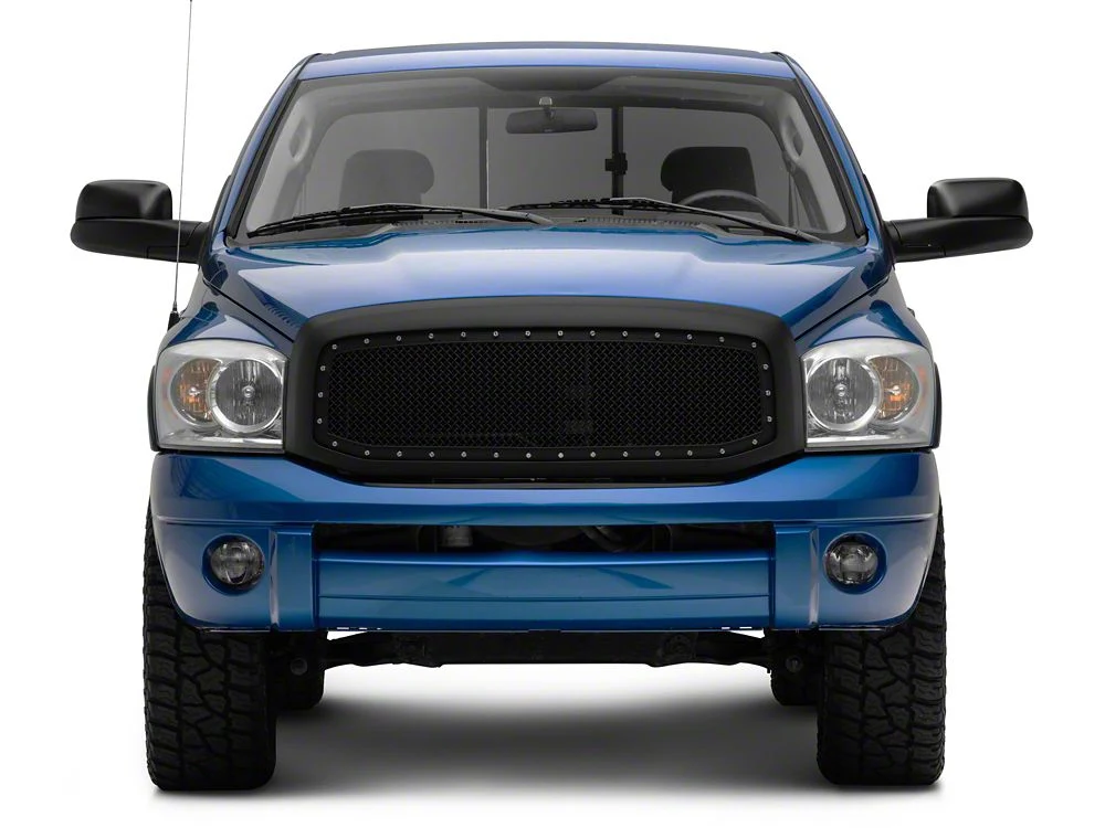 RedRock Mesh Upper Replacement Grille with Rivets; Matte Black (06-08 RAM 1500) - Image 8