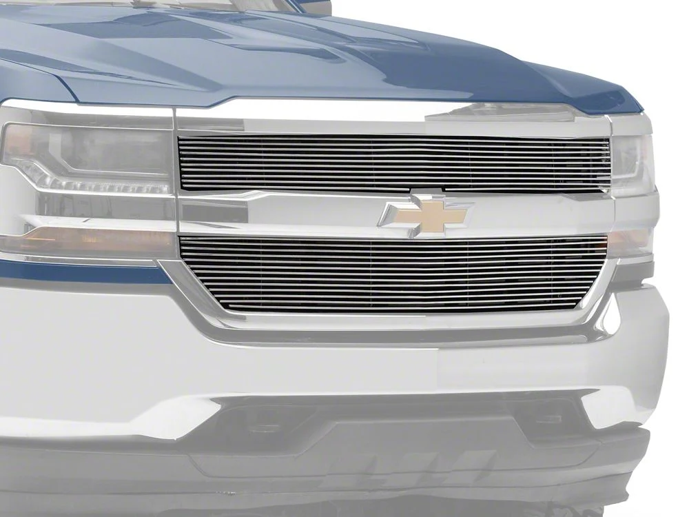 RedRock Modern Billet Upper Grille Overlay; Polished (16-18 Silverado 1500 w/o Z71 Package)
