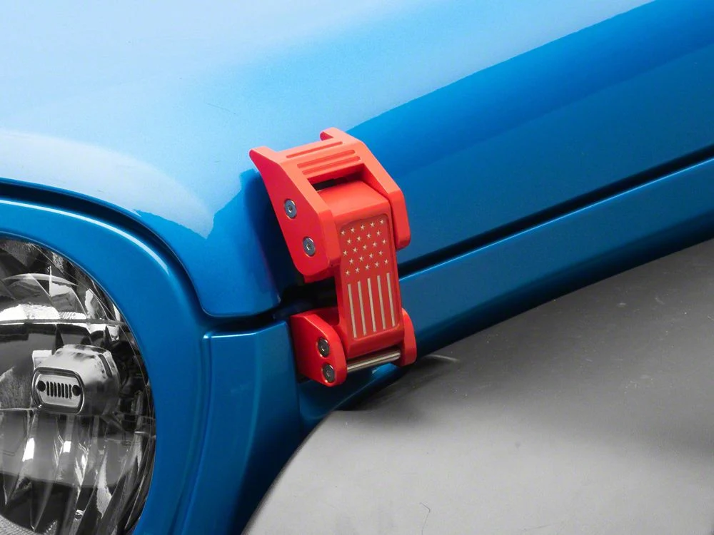 RedRock Old Glory Billet Hood Catch Kit; Red (20-25 Jeep Gladiator JT)
