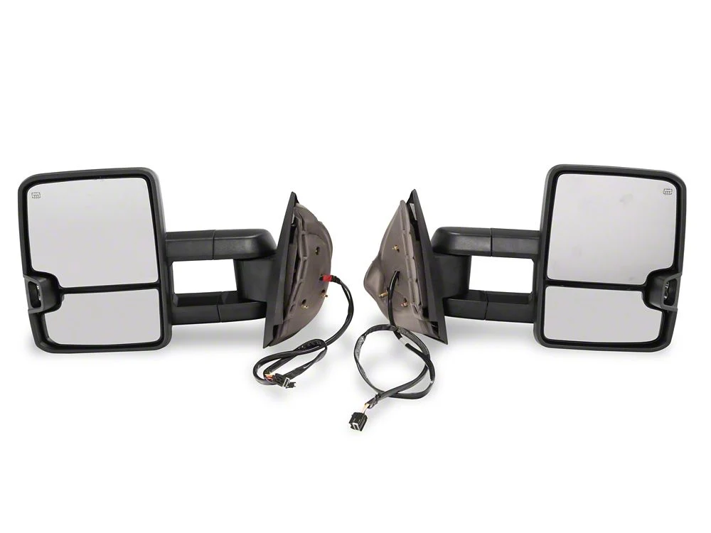 RedRock Powered Heated Manual Extendable Towing Mirrors with Smoked Turn Signals; Textured Black (07-13 Silverado 1500) - Image 2