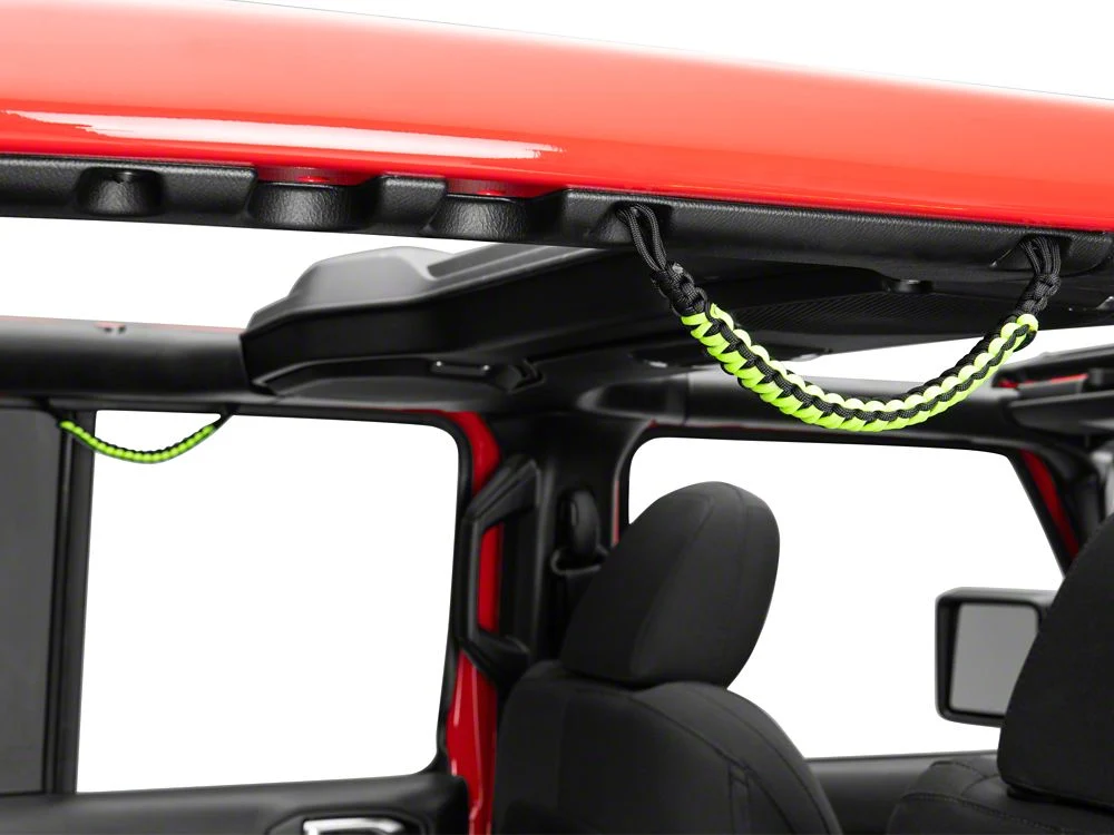 RedRock Rear Soundbar Paracord Grab Handles; Black and Neon Green (07-25 Jeep Wrangler JK & JL 4-Door) - Image 2