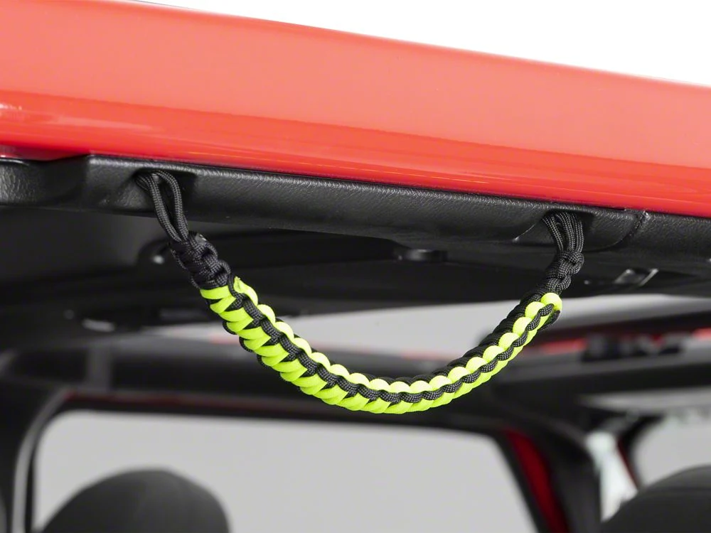 RedRock Rear Soundbar Paracord Grab Handles; Black and Neon Green (07-25 Jeep Wrangler JK & JL 4-Door) - Image 3