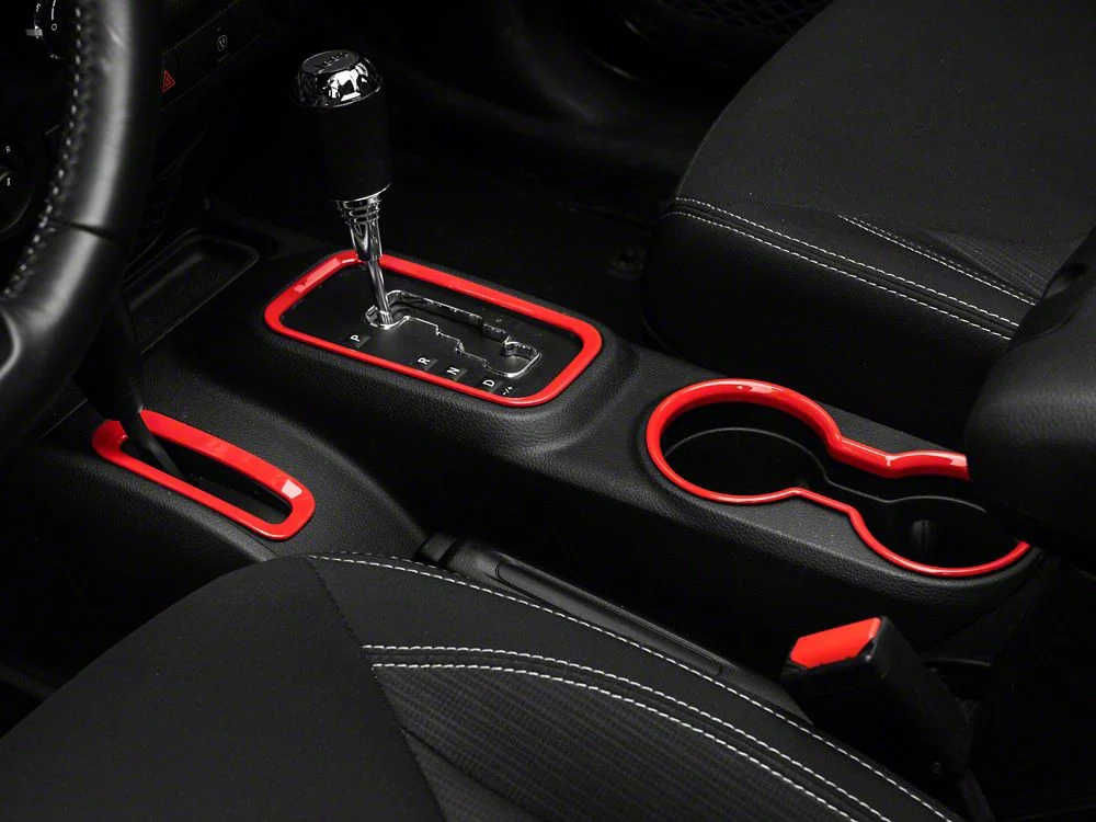 RedRock Shifter and Cup Holder Bezel Trim Set; Red (11-18 Jeep Wrangler JK w/ Automatic Transmission)