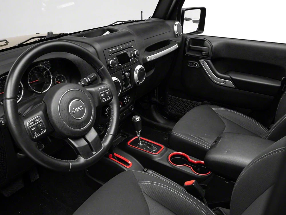 RedRock Shifter and Cup Holder Bezel Trim Set; Red (11-18 Jeep Wrangler JK w/ Automatic Transmission) - Image 4