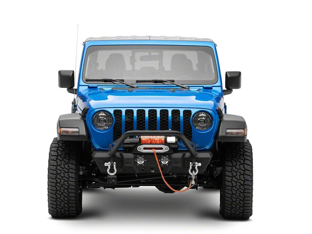 RedRock Stubby Winch Front Bumper with LED Fog Lights and Over-Rider Hoop (20-25 Jeep Gladiator JT) - Image 2