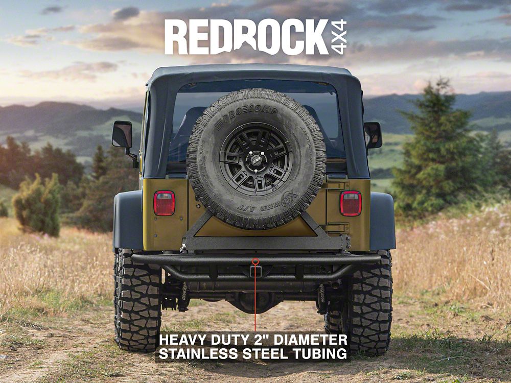 RedRock Tubular Rock Crawler Rear Bumper with Tire Carrier; Textured Black (97-06 Jeep Wrangler TJ) - Image 12
