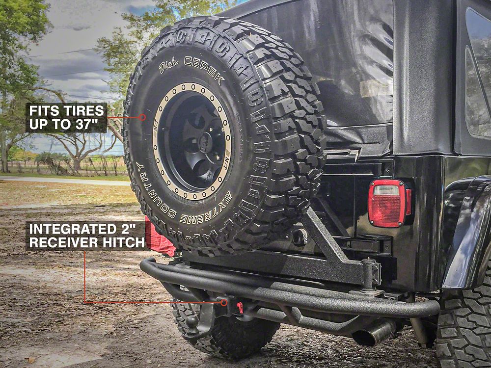 RedRock Tubular Rock Crawler Rear Bumper with Tire Carrier; Textured Black (97-06 Jeep Wrangler TJ) - Image 14
