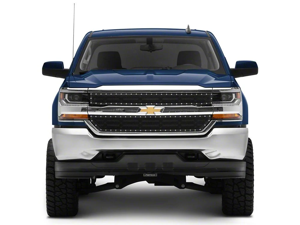 RedRock Wire Mesh Upper Overlay Grille with Rivets; Black (16-18 Silverado 1500 w/o Z71 Package) - Image 8